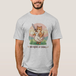 Wir reiten bei Morgengrauen Süße Katze reitet auf T-Shirt
