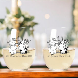 Wir sagten, ich Moo Cow dachte Hochzeit Weinglas Ohne Stiel