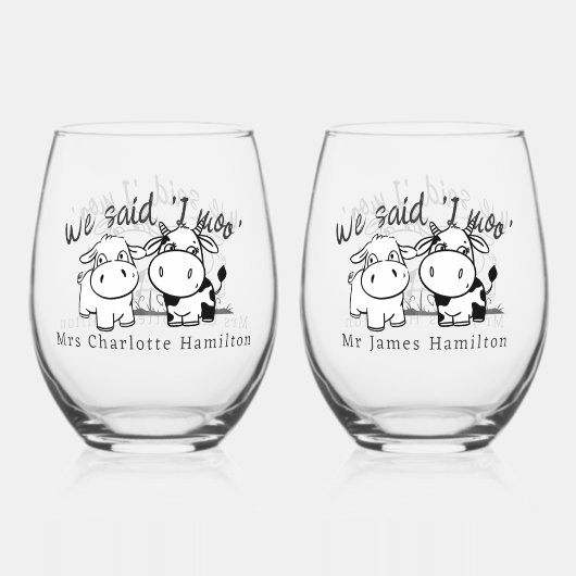 Wir sagten, ich Moo Cow dachte Hochzeit Weinglas Ohne Stiel (Rückseite)