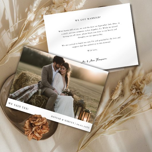 Wir sagten ja Boho Budget Wedding Foto Virtual Ankündigung