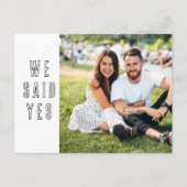 Wir sagten ja Foto Hochzeit Speichern Sie das Datu Ankündigungspostkarte (Vorderseite)