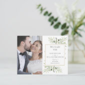 Wir sagten ja, Greenery Elopement Foto Hochzeit Ankündigungspostkarte (Stehend Vorderseite)