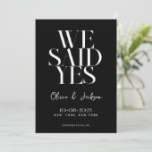 Wir sagten ja Minimal Chic Moderne Hochzeit Save The Date (Stehend Vorderseite)