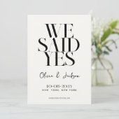 Wir sagten ja Minimal Chic Moderne Hochzeit Save The Date (Stehend Vorderseite)