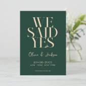 Wir sagten ja Minimal Chic Moderne Hochzeit Save The Date (Stehend Vorderseite)