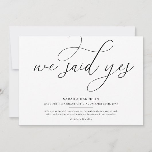 Wir sagten ja Minimalistische Hochzeitsankündigung Einladung (Vorderseite)