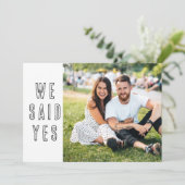 Wir sagten ja mit Foto Simple Modern Wedding Save The Date (Stehend Vorderseite)