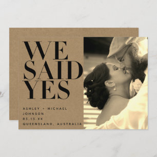 Wir sagten Yes Kraft Sepia Foto Hochzeitsankündigu Einladung