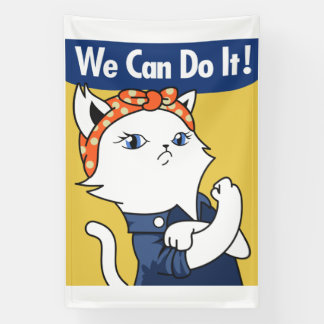 Wir schaffen das! Weiße Katze Rosie the Riveter Banner