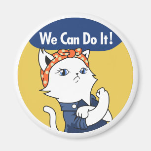 Wir schaffen das! Weiße Katze Rosie the Riveter Magnet
