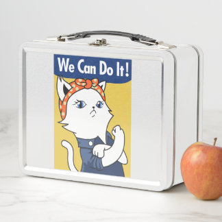 Wir schaffen das! Weiße Katze Rosie the Riveter Metall Brotdose
