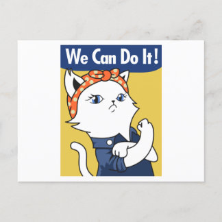 Wir schaffen das! Weiße Katze Rosie the Riveter Postkarte