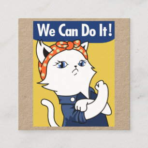 Wir schaffen das! Weiße Katze Rosie the Riveter Qu Quadratische Visitenkarte