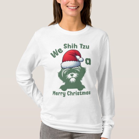 Wir schih Tzu ein frohes Weihnachtsfest, Shih Tzu T-Shirt (Vorderseite)
