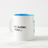 "Wir schlafen gerne herum" Camper-Tasse Zweifarbige Tasse (Vorderseite Links)