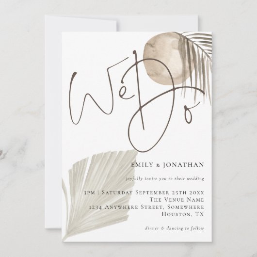 Wir schreiben Boho Pampas Grass Wedding Einladung (Vorderseite)