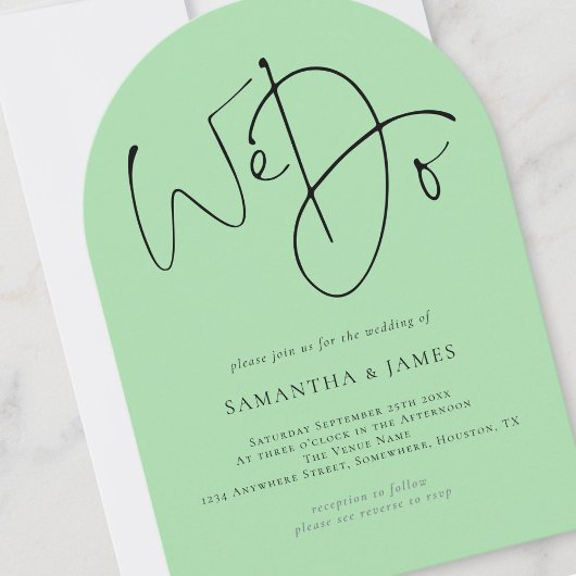 Wir schreiben QR Code Celadon Green Wedding Arch Einladung