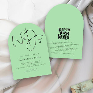 Wir schreiben QR Code Celadon Green Wedding Arch Einladung