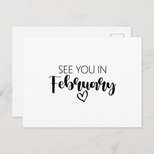 Wir sehen uns im Februar Schwangerschaftsankündigu Postkarte (Vorne/Hinten)