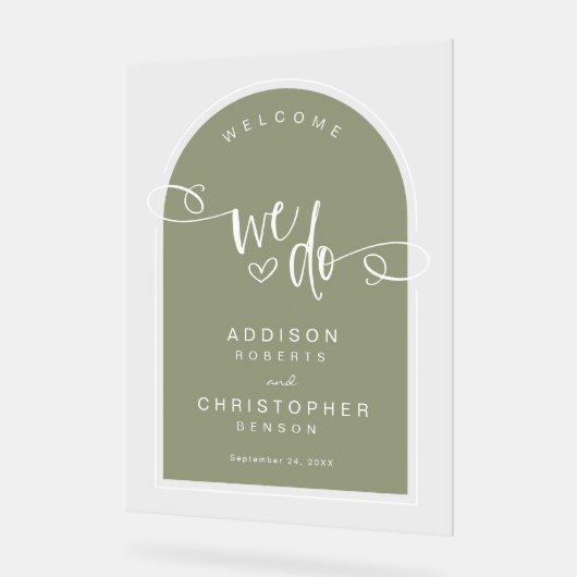 Wir setzen Grün-Script-Moderne Hochzeit Willkommen Acrylschild (Winkel)