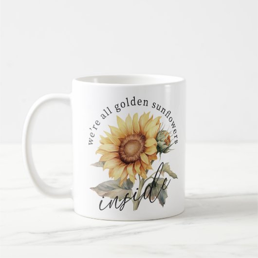 Wir sind alle goldene Sonnenblumen im Inneren Kaffeetasse (Links)