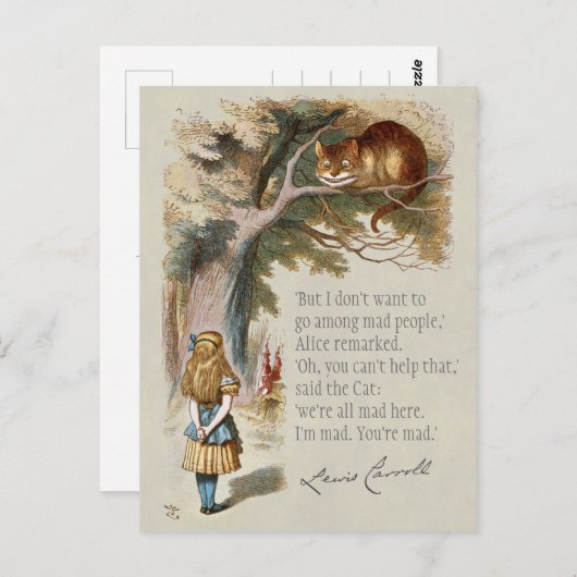 Wir sind alle verrückt hier Alice Cheshire Cat CC0 Postkarte (Vorne/Hinten)