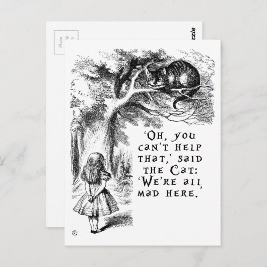 Wir sind alle verrückt hier - Cheshire-Katze Postkarte (Vorne/Hinten)