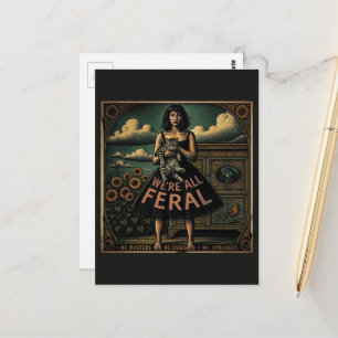 Wir sind alle wilde Vintage-Dame und Katze Postkarte
