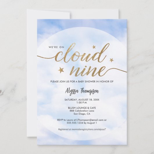 Wir sind auf Cloud 9 Baby Dusche Geschlecht Neutra Einladung (Vorderseite)