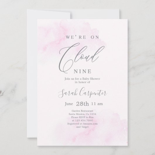 Wir sind auf Cloud 9 Baby Shower Girl Einladung (Vorderseite)