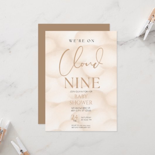 Wir sind auf Cloud 9 Babydusche Einladung (Vorderseite/Rückseite Beispiel)