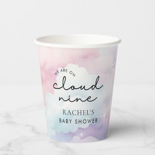 Wir sind auf Cloud 9 Babydusche Pappbecher (Rückseite)