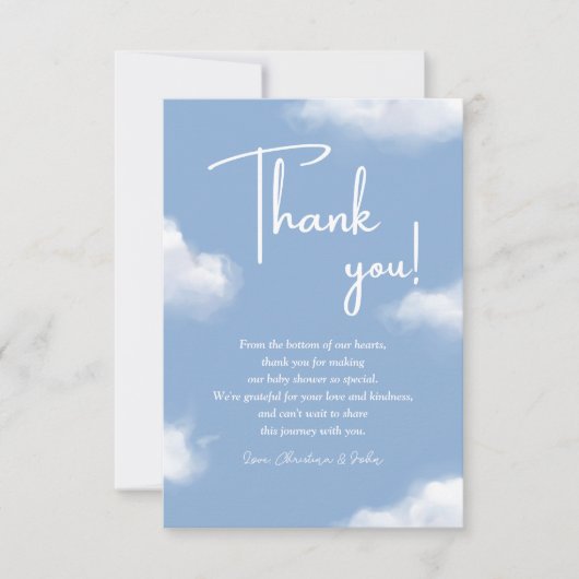Wir sind auf Cloud 9 Blue Baby Dusche Danke Karte (Vorderseite)