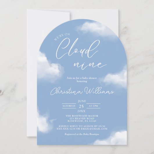 Wir sind auf Cloud 9 Blue Baby Shower Einladung (Vorderseite)