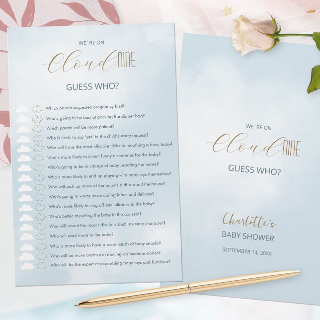 Wir sind auf Cloud 9 Blue Baby Shower Guess Who Ga (We´re on Cloud 9 Blue Baby Shower Guess Who Game ©Susanne Sachers - Sunny Mind 🌞)