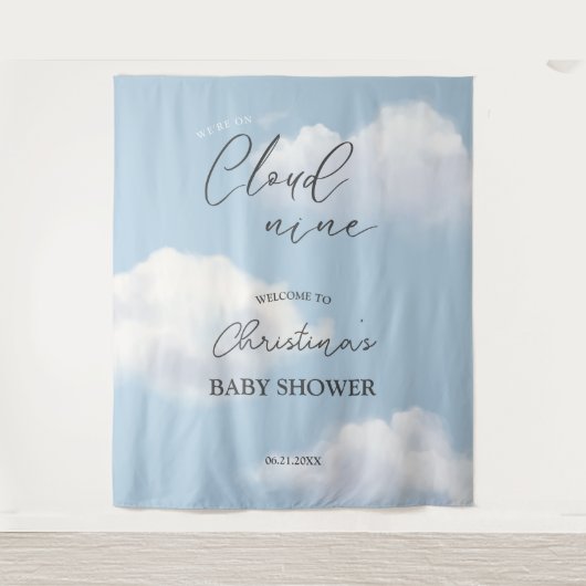 Wir sind auf Cloud 9 Blue Boy Baby Dusche Begrüßun Wandteppich (Vorderseite)