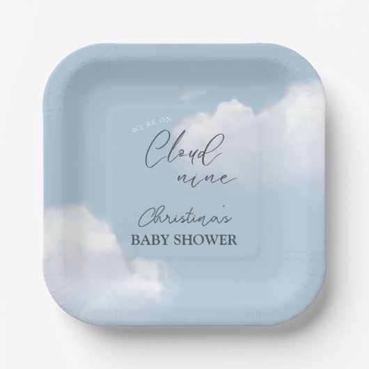 Wir sind auf Cloud 9 Blue Boy Baby Shower Pappteller (Vorderseite)