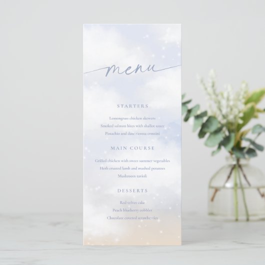 Wir sind auf Cloud 9 Dreamy Clouds Menu Card Menükarte (Stehend Vorderseite)