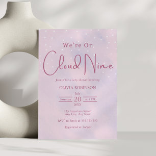 Wir sind auf Cloud 9 Dreamy Pink Baby Dusche Einladung