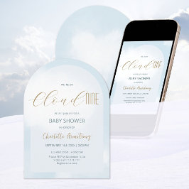 Wir sind auf Cloud 9 Elegant Dreamy Blue Baby Show Einladung