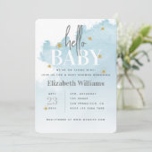 Wir sind auf Cloud 9 Hello Baby Shower Einladung (Stehend Vorderseite)