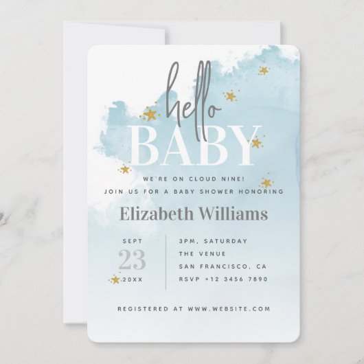 Wir sind auf Cloud 9 Hello Baby Shower Einladung (Vorderseite)