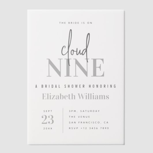 Wir sind auf Cloud 9 Party des modernen Brautparty Pergament Einladungen (Vorderseite)