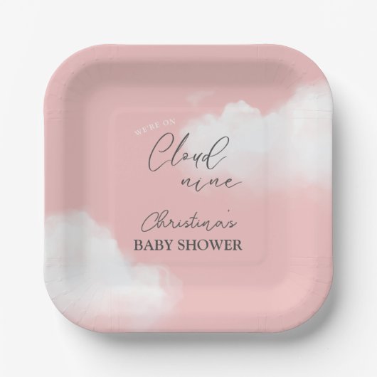 Wir sind auf Cloud 9 Pink Girl Baby Shower Pappteller (Vorderseite)