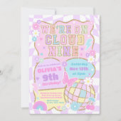 Wir sind auf Cloud 9 Preppy Varsity Patch Geburtst Einladung (Vorderseite)