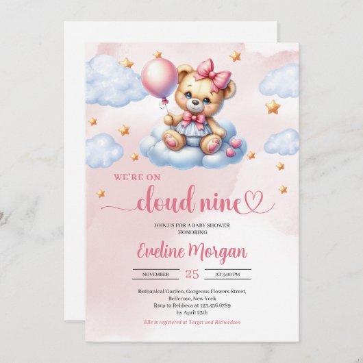 Wir sind auf Cloud neun Mädchen Dusche Einladung (Vorne/Hinten)