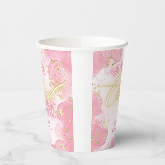 Wir sind auf Cloud Nine 9 Pink Gold Girl Baby Dusc Pappbecher (Links)