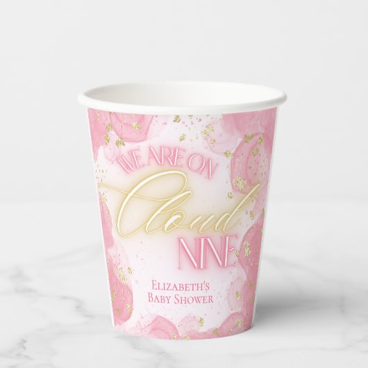 Wir sind auf Cloud Nine 9 Pink Gold Girl Baby Dusc Pappbecher (Vorderseite)