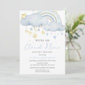 Wir sind auf Cloud Nine Baby Boy Baby Dusche Einladung (Stehend Vorderseite)
