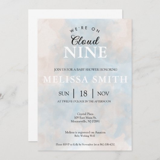 "Wir sind auf Cloud Nine" Baby oder Brautparty Einladung (Vorne/Hinten)